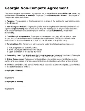 Official Georgia Non-compete Agreement Document