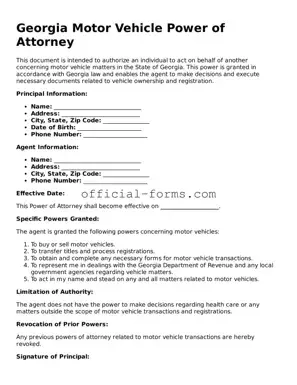 Official Georgia Motor Vehicle Power of Attorney Document