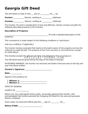 Official Georgia Gift Deed Document