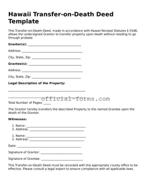 Official Hawaii Transfer-on-Death Deed Document