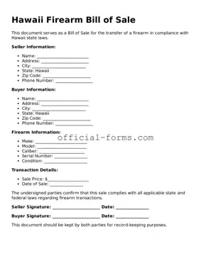 Official Hawaii Firearm Bill of Sale Document