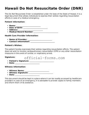 Official Hawaii Do Not Resuscitate Order Document