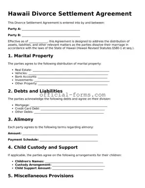 Official Hawaii Divorce Settlement Agreement Document