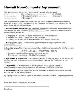 Official Hawaii Non-compete Agreement Document