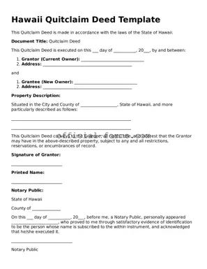 Official Hawaii Quitclaim Deed Document