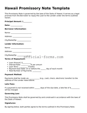Official Hawaii Promissory Note Document