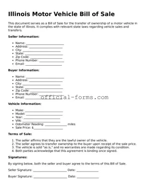 Official Illinois Motor Vehicle Bill of Sale Document