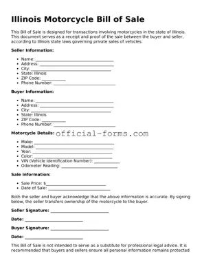 Official Illinois Motorcycle Bill of Sale Document