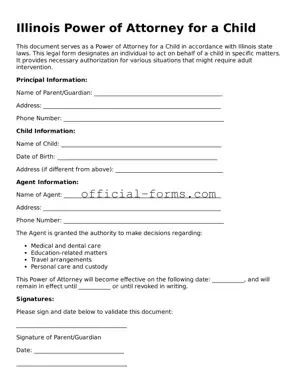 Official Illinois Power of Attorney for a Child Document