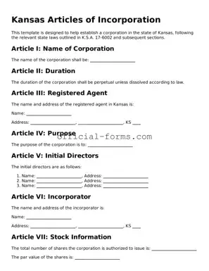 Official Kansas Articles of Incorporation Document