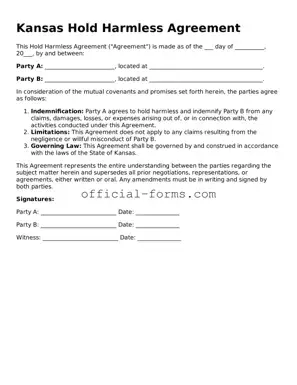 Official Kansas Hold Harmless Agreement Document