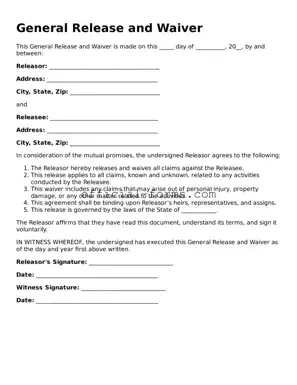Attorney-Verified General Release and Waiver Template