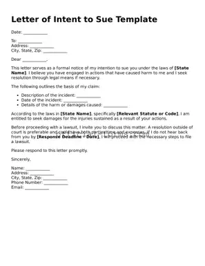 Attorney-Verified Letter of Intent to Sue Template