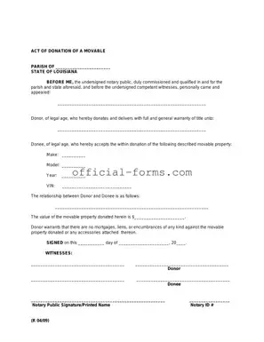 Blank Louisiana act of donation Form