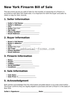 Official New York Firearm Bill of Sale Document