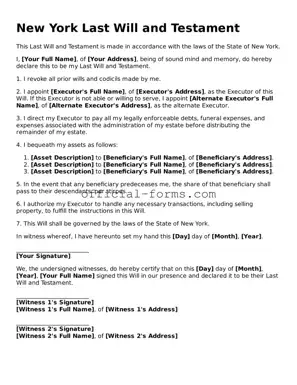 Official New York Last Will and Testament Document