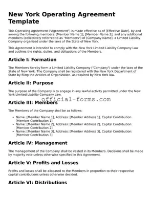 Official New York Operating Agreement Document
