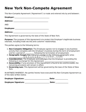 Official New York Non-compete Agreement Document