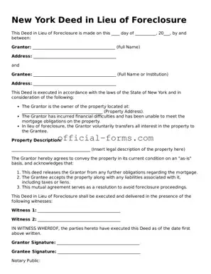 Official New York Deed in Lieu of Foreclosure Document