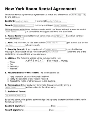Official New York Room Rental Agreement Document