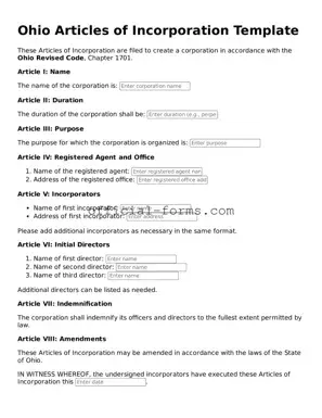 Official Ohio Articles of Incorporation Document