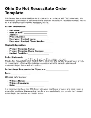 Official Ohio Do Not Resuscitate Order Document