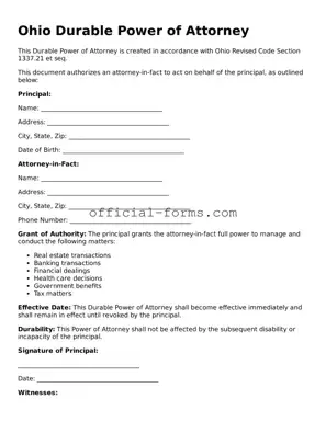 Official Ohio Durable Power of Attorney Document