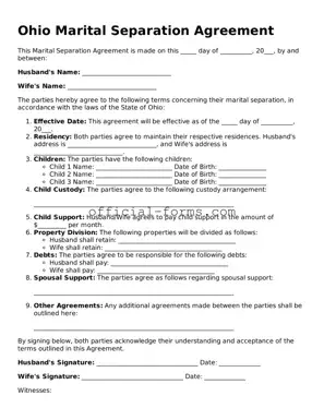 Official Ohio Marital Separation Agreement Document