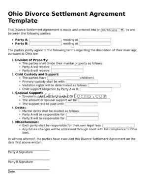 Official Ohio Divorce Settlement Agreement Document