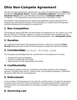 Official Ohio Non-compete Agreement Document