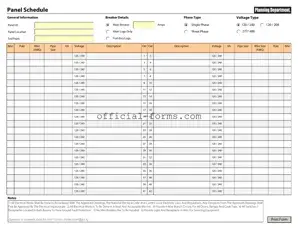 Blank Electrical Panel Schedule Form