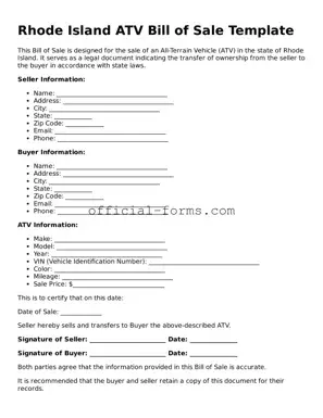 Official Rhode Island ATV Bill of Sale Document