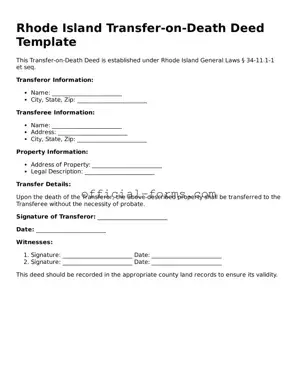 Official Rhode Island Transfer-on-Death Deed Document