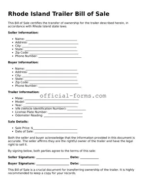 Official Rhode Island Trailer Bill of Sale Document