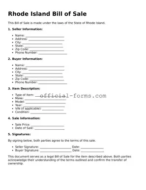 Official Rhode Island Bill of Sale Document