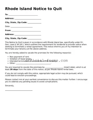 Official Rhode Island Notice to Quit Document