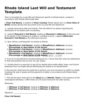 Official Rhode Island Last Will and Testament Document