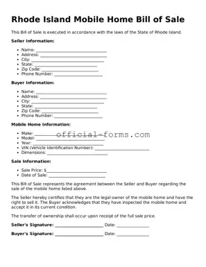 Official Rhode Island Mobile Home Bill of Sale Document