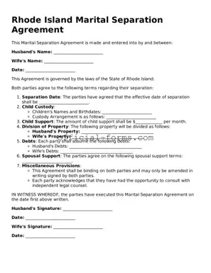 Official Rhode Island Marital Separation Agreement Document