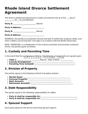 Official Rhode Island Divorce Settlement Agreement Document