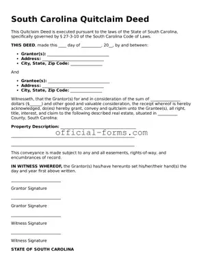 Official South Carolina Quitclaim Deed Document