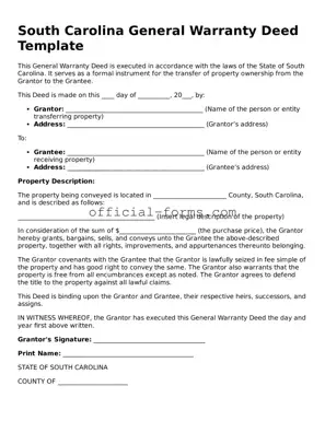 Official South Carolina Deed Document