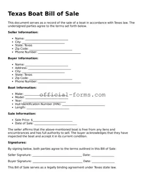 Official Texas Boat Bill of Sale Document