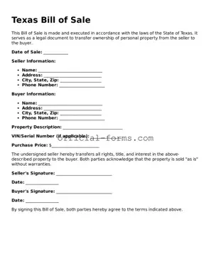 Official Texas Bill of Sale Document