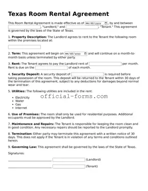 Official Texas Room Rental Agreement Document