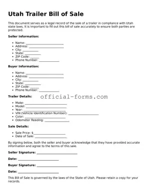 Official Utah Trailer Bill of Sale Document