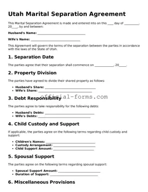Official Utah Marital Separation Agreement Document