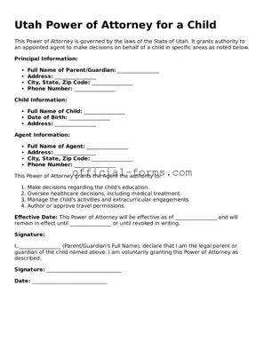 Official Utah Power of Attorney for a Child Document