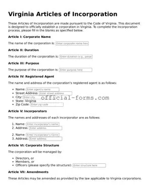 Official Virginia Articles of Incorporation Document
