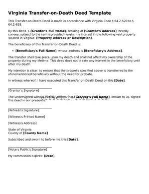 Official Virginia Transfer-on-Death Deed Document